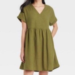 NWT Universal Thread Olive Green Linen Babydoll Dress XL